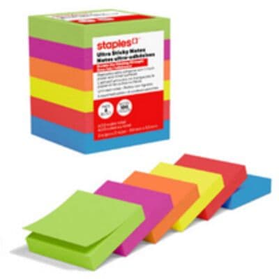 Staples Ultra Sticky Notes - 2" x 2" - Summer Breeze Collection - 6 Pack
