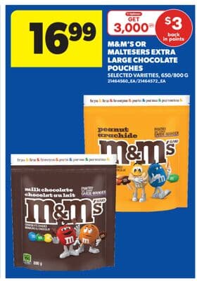 M&M'S OR MALTESERS EXTRA LARGE CHOCOLATE POUCHES, 650/800 G
