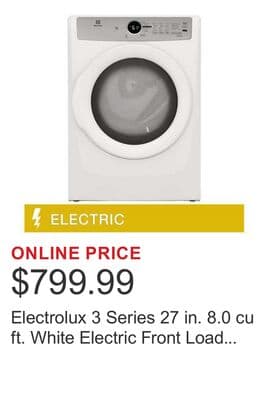 Electrolux 3 Series 27 in. 8.0 cu ft. White Electric Front Load Dryer with LuxCare Lint Shield