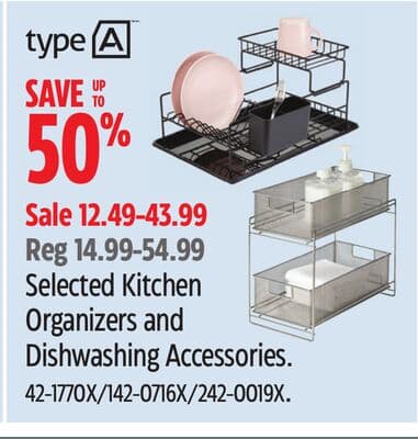 type A Selected Kitchen Organizers and Dishwashing Accessories.