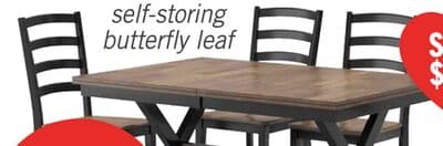 Raven 6pc Dining Package with 60-78"W Extension Table, Bench & 4 Chairs - Two-Tone Black & Brown