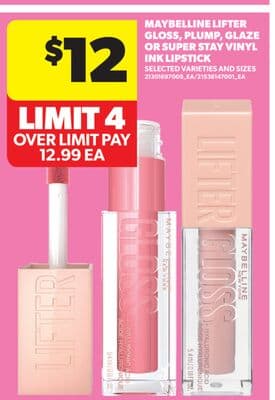 MAYBELLINE LIFTER GLOSS, PLUMP, GLAZE OR SUPER STAY VINYL INK LIPSTICK
