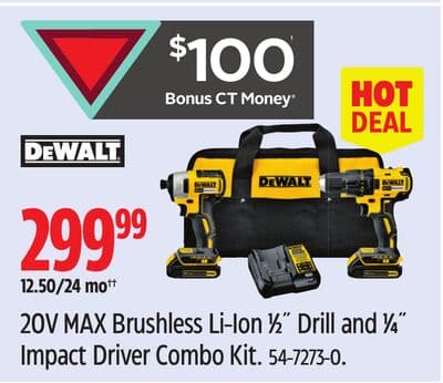 DEWALT 20V MAX Brushless Li-Ion 1⁄2˝ Drill and 1⁄4˝ Impact Driver Combo Kit.