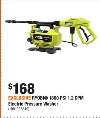 EXCLUSIVE RYOBI® 1800 PSI 1.2 GPM Electric Pressure Washer